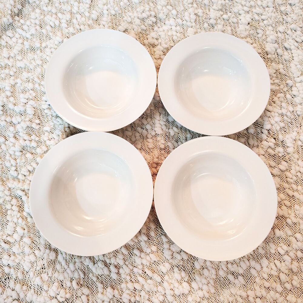 Set 4 Pier 1 Essentials Classic Rim Soup Bowls Luminous White 12oz 9" Diameter